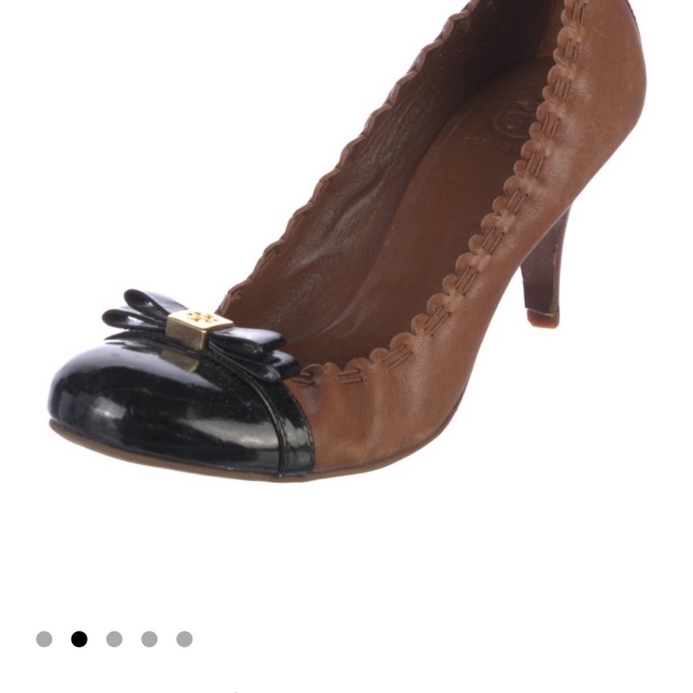Tory Burch Brown and Black Kitten Heel Pumps